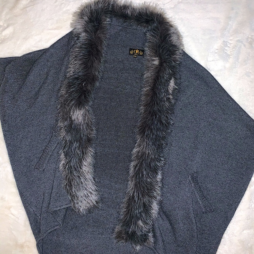 Fur lined sweater/poncho